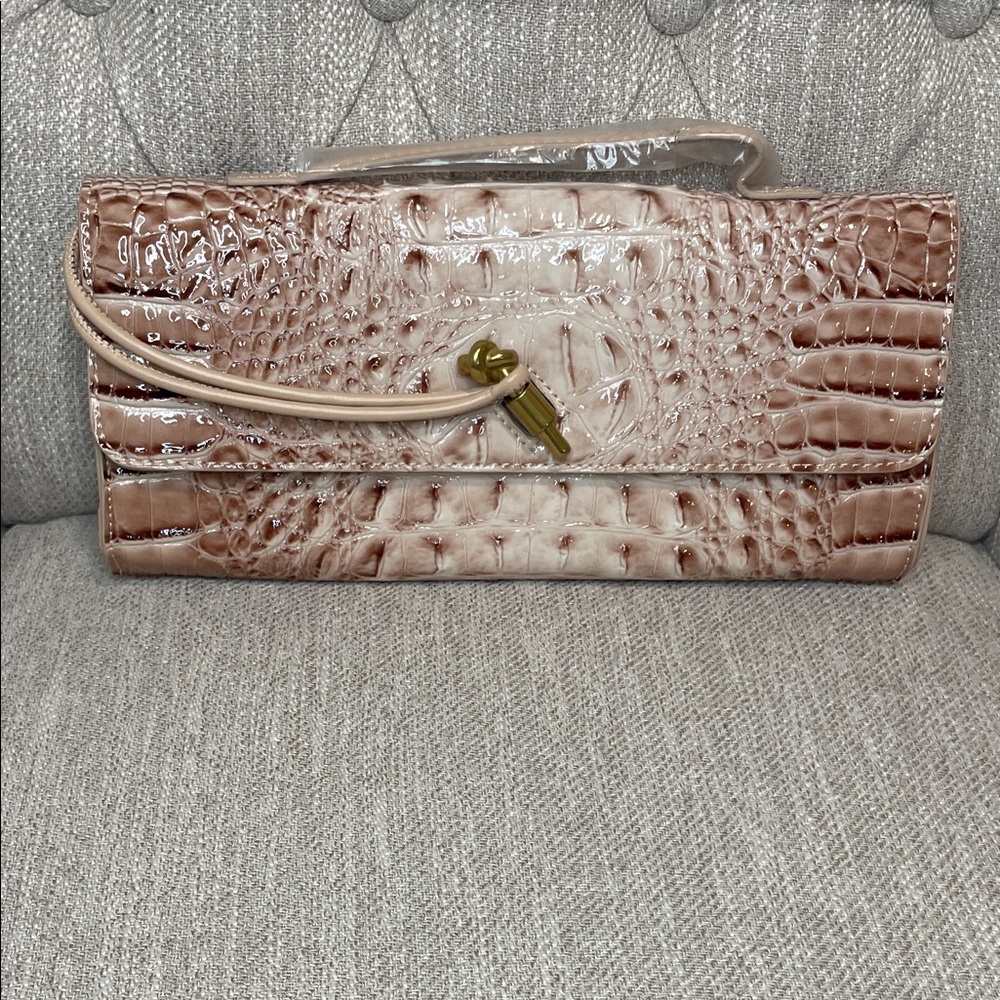 Chic Crocodile Embossed Clutch - Tan